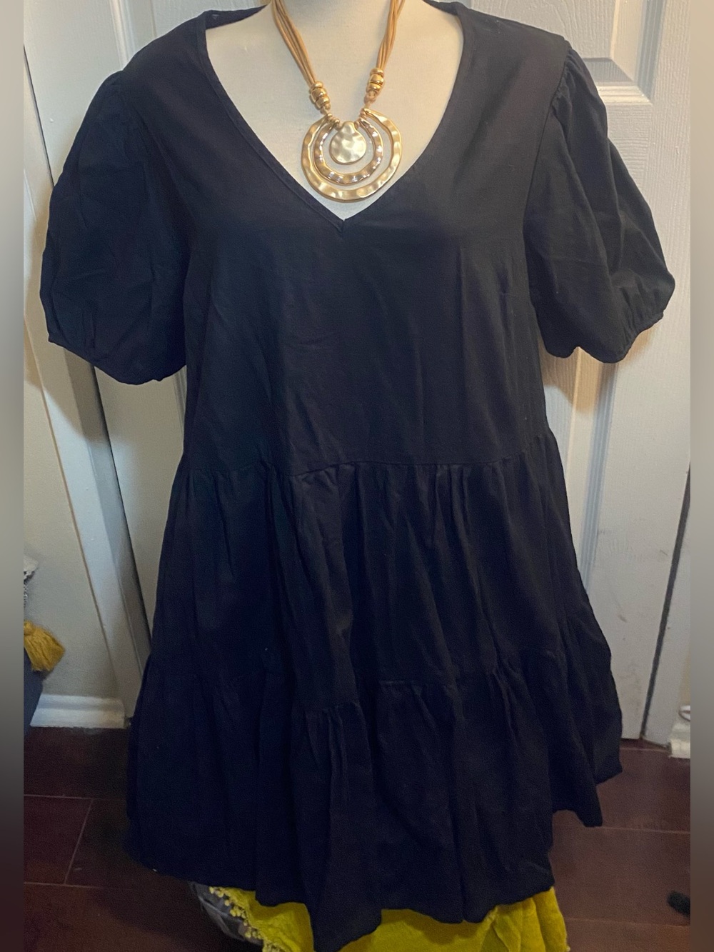 a.n.a Black V-Neck Tiered Babydoll Dress